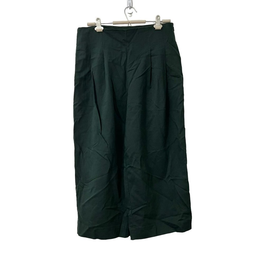 Cos Womens Dark Green Pleated Wide Leg Cropped Side Zip Pants Size 12